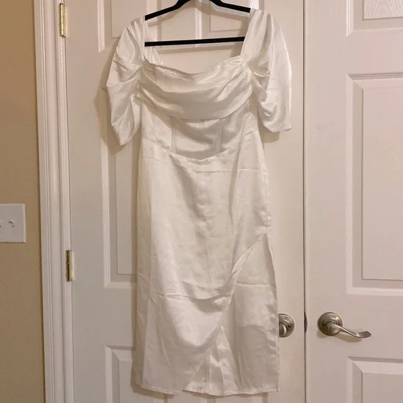 NWT! Boohoo Satin Corset Drape Bardot Midaxi Dress - Picture 2 of 7